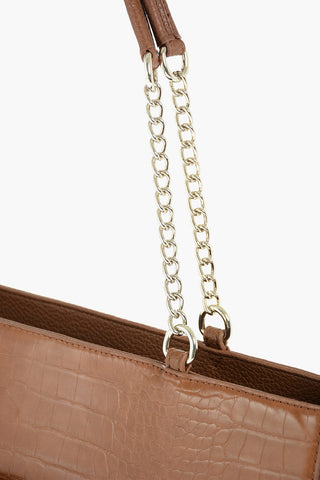 LOVE Crocodile Effect faux leather tote bag with maxi pocket on the front 
