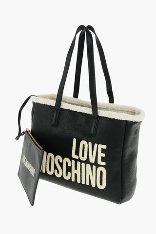 LOVE faux leather tote bag with faux fur inner