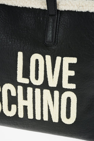 LOVE faux leather tote bag with faux fur inner