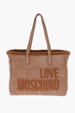 LOVE faux leather tote bag with faux fur inner