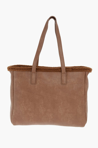 LOVE faux leather tote bag with faux fur inner