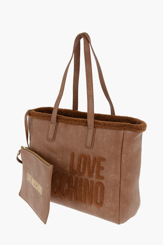 LOVE faux leather tote bag with faux fur inner
