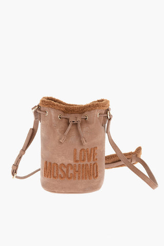 LOVE faux leather mini bucket bag with faux fur details