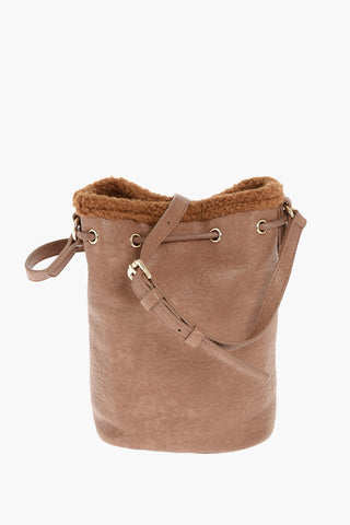 LOVE faux leather mini bucket bag with faux fur details