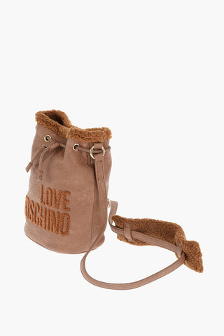 LOVE faux leather mini bucket bag with faux fur details