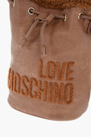 LOVE faux leather mini bucket bag with faux fur details