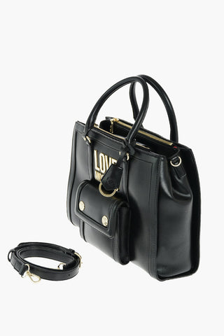 LOVE faux leather top handle bag with double zip and removable shoulder strap