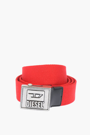 35mm cotton and faux leather details B-METALTAPE belt with metal plaque