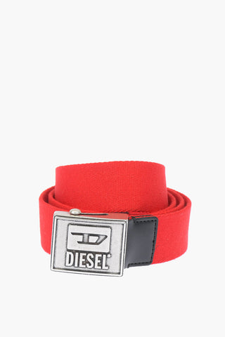 35mm cotton and faux leather details B-METALTAPE belt with metal plaque