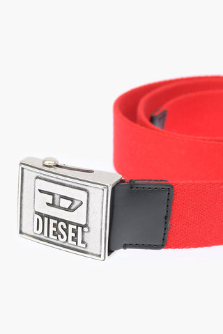 35mm cotton and faux leather details B-METALTAPE belt with metal plaque