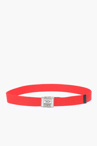 35mm cotton and faux leather details B-METALTAPE belt with metal plaque