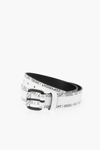 35mm two tone faux leather B-FULCOPY belt with all over logo print