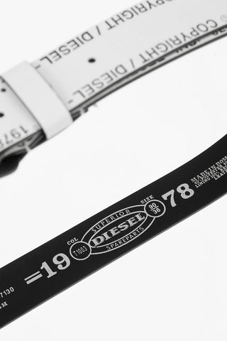 35mm two tone faux leather B-FULCOPY belt with all over logo print