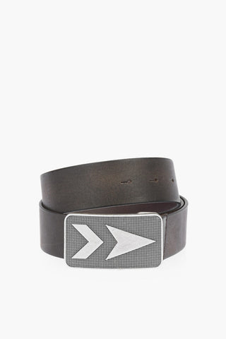 40mm leather B-PLYT belt with metal plaque