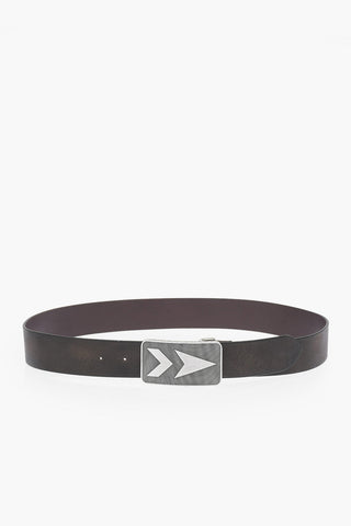 40mm leather B-PLYT belt with metal plaque