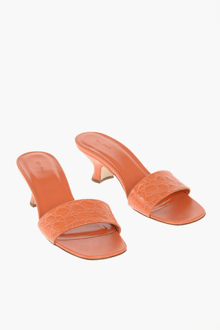 7cm Crocodile Effect Leather FREDDY Sandals with Spool Heel