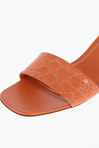 7cm Crocodile Effect Leather FREDDY Sandals with Spool Heel