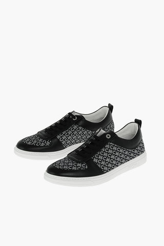 Sneakers in pelle e tessuto con logo