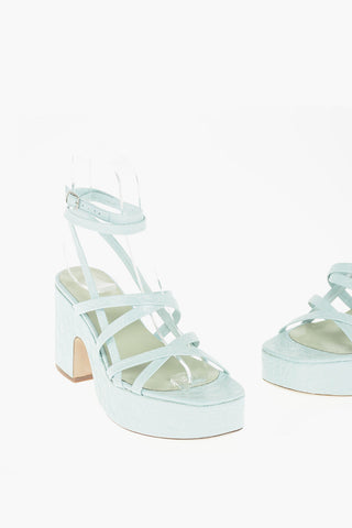 10cm Crocodile Effect Leather PAMELA lace up sandals with plateau