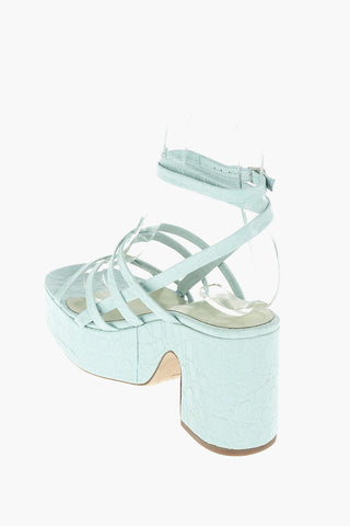 10cm Crocodile Effect Leather PAMELA lace up sandals with plateau