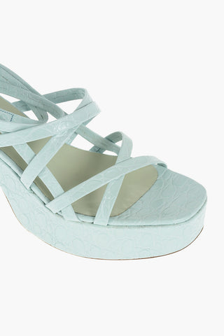 10cm Crocodile Effect Leather PAMELA lace up sandals with plateau