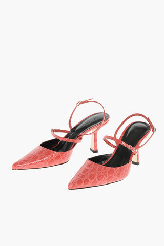 9cm Crocodile Effect Leather TIFFANY Slingback pumps with Spool Heel