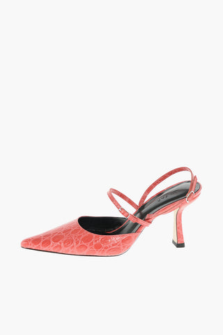 9cm Crocodile Effect Leather TIFFANY Slingback pumps with Spool Heel