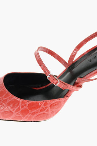 9cm Crocodile Effect Leather TIFFANY Slingback pumps with Spool Heel