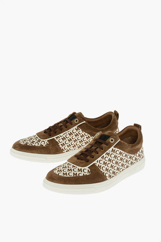 all over logo suede leather and fabric sneakers