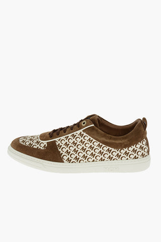 all over logo suede leather and fabric sneakers