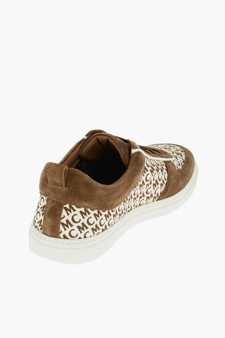 all over logo suede leather and fabric sneakers