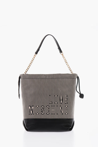 LOVE striped faux leather bucket bag