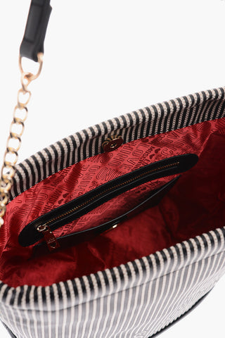 LOVE striped faux leather bucket bag