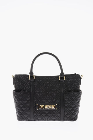 LOVE quilted faux leather tote bag with removable shoulder strap