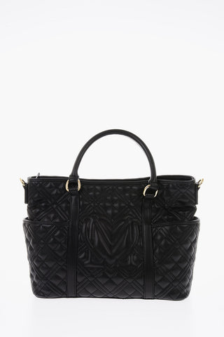 LOVE quilted faux leather tote bag with removable shoulder strap