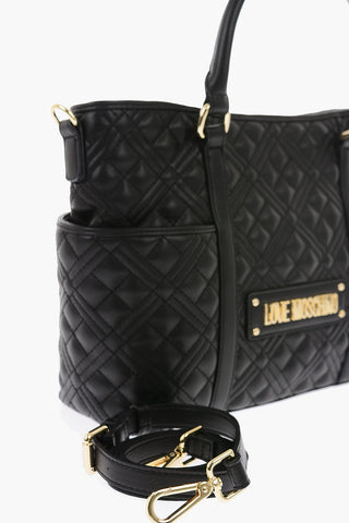 LOVE quilted faux leather tote bag with removable shoulder strap