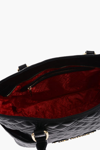 LOVE quilted faux leather tote bag with removable shoulder strap