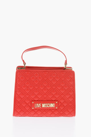 LOVE quilted faux leather top handle bag with Double Compartment
