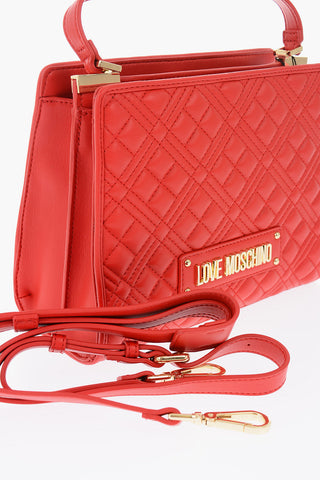 LOVE quilted faux leather top handle bag with Double Compartment