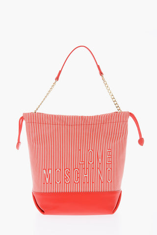 LOVE striped faux leather bucket bag