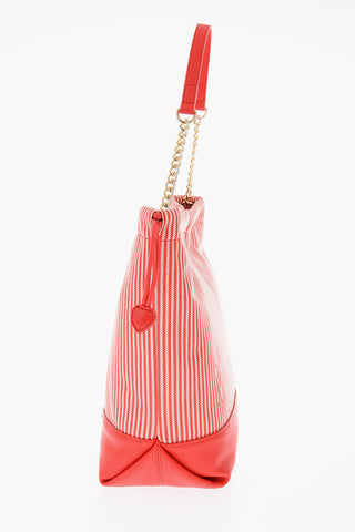 LOVE striped faux leather bucket bag