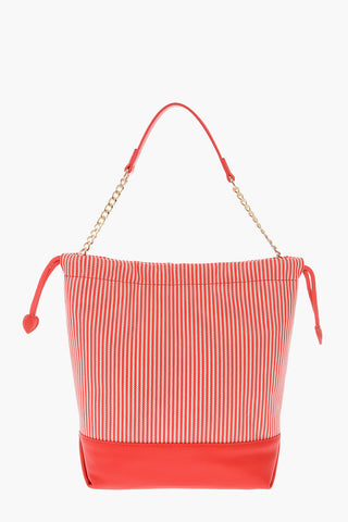 LOVE striped faux leather bucket bag