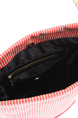 LOVE striped faux leather bucket bag