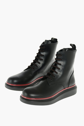Rubber Sole Brushed Leather Combat Booties