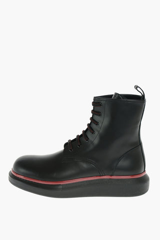 Rubber Sole Brushed Leather Combat Booties