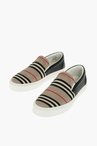 Tartan Fabric Slip On Sneakers with Leather Detail