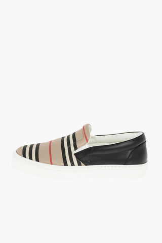 Tartan Fabric Slip On Sneakers with Leather Detail