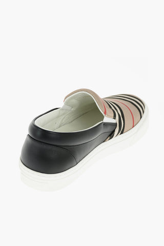 Tartan Fabric Slip On Sneakers with Leather Detail