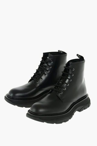 Rubber Sole Leather Combat Booties