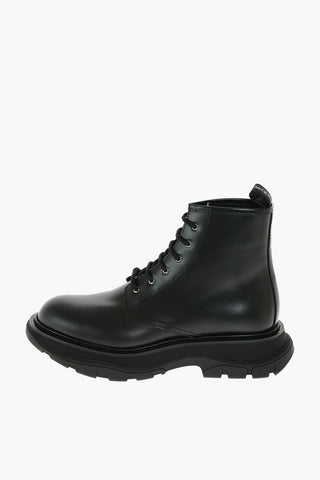 Rubber Sole Leather Combat Booties